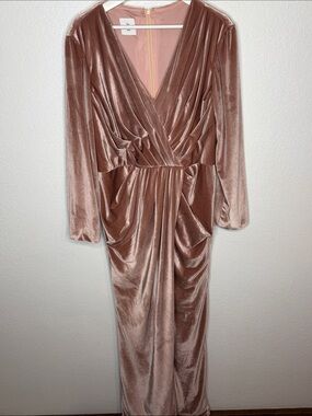 LanTing Bride Blush Pink Velvet Pleated Maxi Gown Leg Slit Mother of The Bride